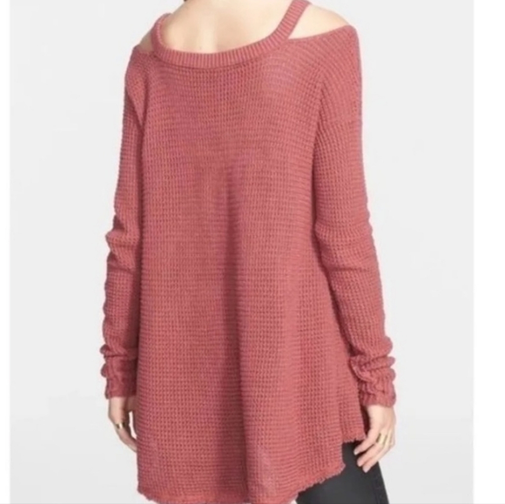 Free People Moonshine  Cold Shoulder V Neck Waffle Weave Thermal Tunic Pink XS - Picture 4 of 8